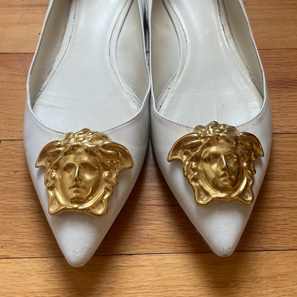 Versace white leather flats
